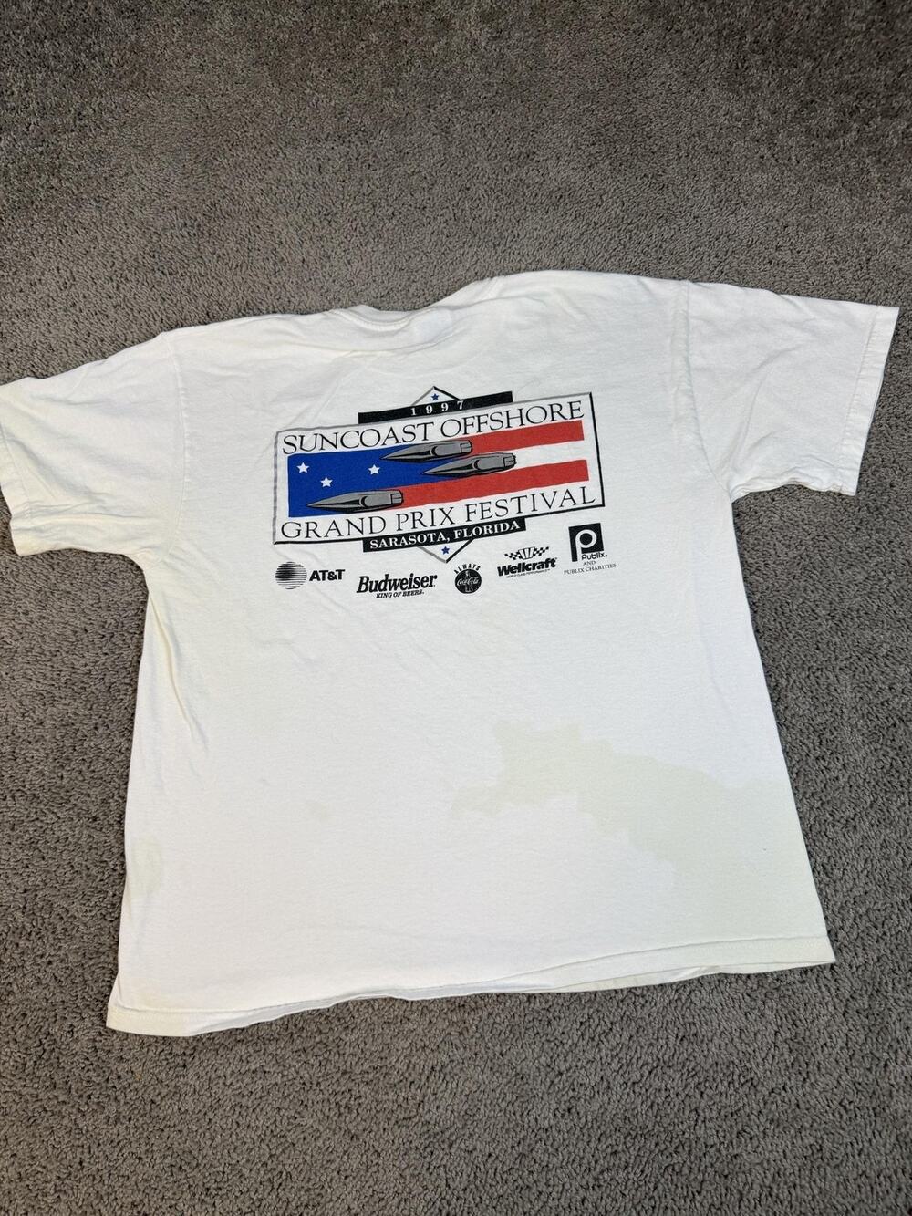 Vintage Suncoast Offshore Grand Prix Shirt Mens L White Speedboat Festival 90s